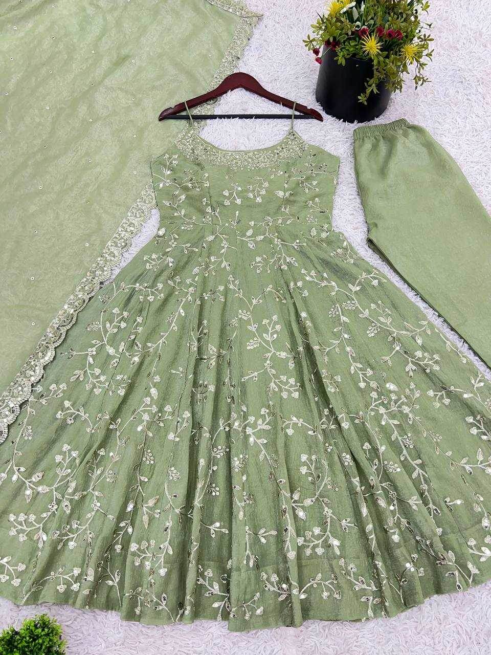 Silk Embroidery Anarkali Party Sequin Gown - MYLUXURY LANE ENTERPRISE
